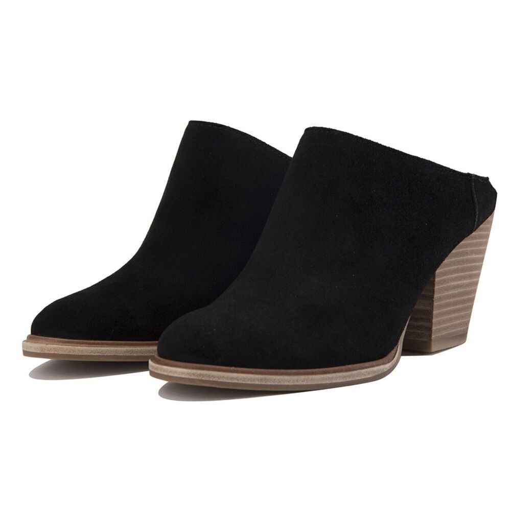 Steve Madden Women MIILO Black 100% Suede Wooden 3" Block Heels Mules Shoes sz 7